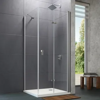 HÜPPE Design pure 4-Eck Schwingfalttür 80 x 200 cm, Rechtsbefestigung, Glas mit Anti-Plaque, Duschkabinen, 8P0915092322,