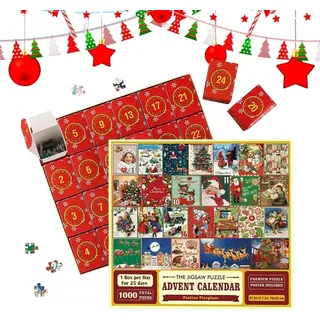 Weihnachtskalender Adventskalender 2023, Puzzle Erwachsene Jigsaw Puzzle 1000 Teile 24 Tage Aufgeteilt in 24 Kästchen Countdown Weihnachts-Advents...