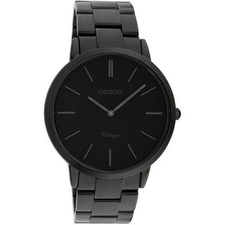 OOZOO Quarzuhr Oozoo Damen Armbanduhr schwarz, Damenuhr rund, groß (ca. 42mm) Edelstahlarmband, Fashion-Style schwarz
