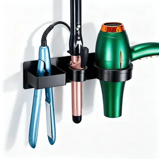 XILIMOR Föhn und Glätteisen Halterung, Fönhalter Ohne Bohren, 3-in-1 Fönhalterung Bad Haartrocknerhalter Wandhalterung Föhn Halterung Für Glätteisen, Lockenstab, Fön Aufbewahrung Föhnhalter (Schwarz)