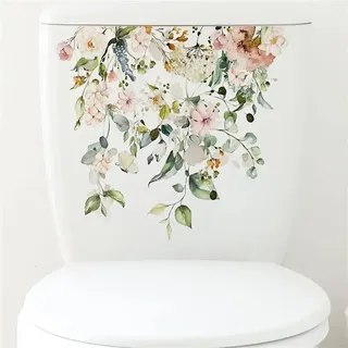Toilettenaufkleber Wandtattoo - WC-Sitz und Wandsticker M-205 - Selbstklebend - Pflanzen Blätter Blumen Motiv - Badezimmer Deko