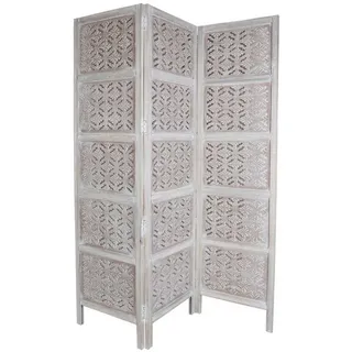 Casa Moro Paravent Orientalischer Holz Paravent Jinan 3 teilig Shabby Chic Weiß, (B/H) ca. 152x182 cm Kunsthandwerk weiß