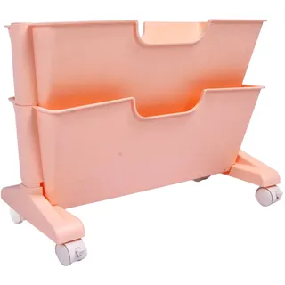 Zweistöckiges, Mobiles Regal Auf Rollen, Kompaktes, Ausziehbares Bücherregal Für Das Studentenzimmer, Rosa Schieberegal Mit Seitlichem Stauraum.