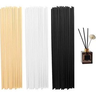 Raumduft Duftstäbchen Nachfüllpack, 120 Stück Duftstäbchen Schwarz Weiß Naturfarben 30 cm x 3 mm Rattanstäbchen für Raumduft Stäbchen Nachfüller, Lange Diffuser Stäbchen für Aroma Ätherische Öle