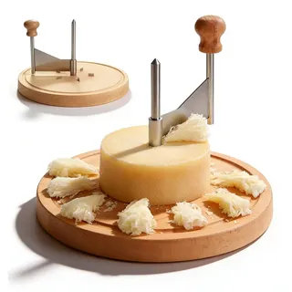 GOMETY Käsehobel Rund Ø 22,2 cm, Akazienholz Käseschaber Cheese Slicer perfekt für Tête de Moine Käsesorten und Schokolade langlebig & multifunktional hobelt hauchzarte Käseröschen Ø 22,2cm x 14,3cm