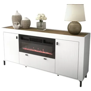 Compleo Kommode gerillte Kommode mit elektrischem Kamin TRENDS, Modern Wohnzimmer weiß