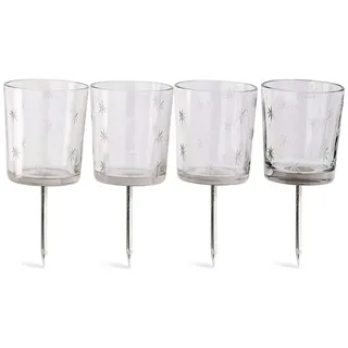 Loberon Steckwindlicht 4er Set Fenella, Teelichthalter aus Glas, eingeschliffene Sterne, Adventskranz, Advent, Weihnachtsdekoration, Weihnachten, Metall, klar