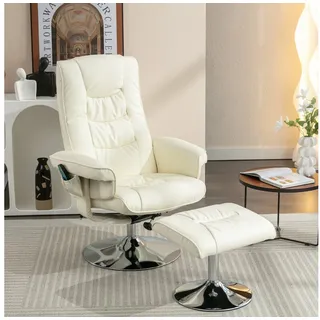 MODFU Massagesessel Massagesessel,Heizfunktion und Fußhocker (Massagesessel mit Kunstleder-Leder und 5-Kunstledernkt-Massagegerät – Drehbar, Heizfunktion, Fußhocker, Modernes Design) beige