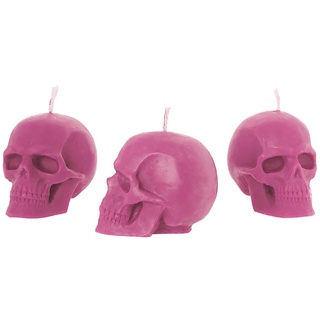 NKlaus 3x Kerzenset Totenkopf Rosa aus biologich reinem Bienenwachs Gothik Kerze bunte Figurenkerze Skull Halloween Ritualkerze 36353