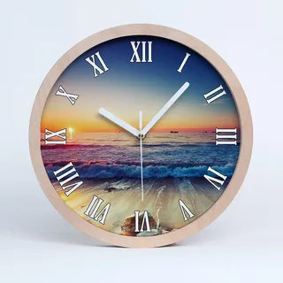 Tulup Holzuhr Wanduhr ⌀ 20cm Uhr Holz Stille Uhren Modern Runde Dekoration Weiße Uhrzeiger - Meer Sonnenaufgang