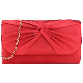 Clutch aus Satin, plissiert, für Braut, Abschlussball, Hochzeit, Abend, Party, Handtasche, rot, medium - M