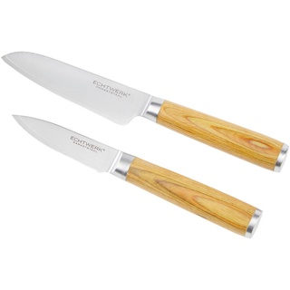 Echtwerk Messerset, Braun, Holz, 2-teilig, ergonomischer Griff, rutschfester rostfrei, Kochen, Küchenmesser, Messersets