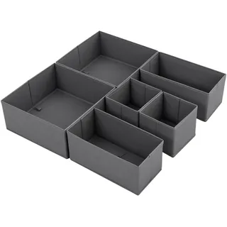 Sekey Schubladen Organizer, Schubladenbox für Malm Kommode, Stoff-Aufbewahrungsbox als Ordnungssystem für Kleidung, Unterwäsche und Socken – 6er Set, Faltbar, Grau