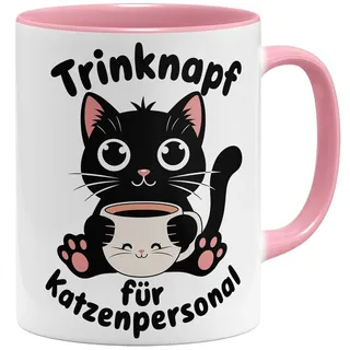 OM3® witzige Kaffee-Tasse mit Spruch - Trinknapf für Katzenpersonal - Katzenliebhaber Katze Katzenmama - Keramik Becher - 325ml - Beidseitig Bedruckt - Rosa