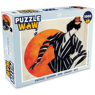 MuchoWow Puzzle Vintage - Tänzerin - Sonne - Schwarz - Weiß, 1000 Puzzleteile, Foto-Puzzle, Bilderrätsel, Puzzlespiele, Klassisch bunt