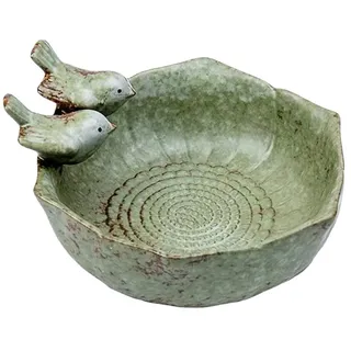 Urisgo Vogeltränke mit Zwei kleinen Vögelchen, Vogelschale Garten Vogeltränke Winterfest Stein Garten Balkon Deko für Vögel, 15 x 15 x 7.5cm