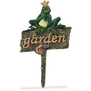 Relaxdays Gartenstecker Gusseisen, Steckschild mit Garden-Schriftzug, Froschkönig & Schnecke, HxB 27,5 x 15,5 cm, bunt