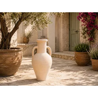 Amphore Terracotta XXL 60 cm Handgefertigt Unikat aus Tunesien – Bauchige Mediterrane Vase für Garten, Terrasse und Wohnraum