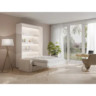 Schrankbett + Sofa - 160 x 200 cm - Manuelle vertikale Öffnung - Mit LED-Beleuchtung - Weiß - RAPILI