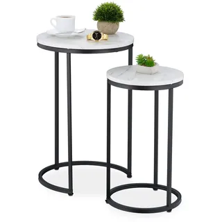 Relaxdays Satztisch Set Weiß Schwarz Marmor 40 x 61,5 x 5 cm