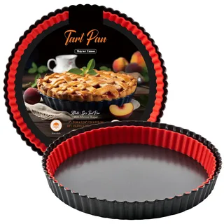 Tarteform mit Hebeboden 26 cm, Quicheform Antihaftbeschichtete, herausdrückbarer Hebeboden, mit Krustenformungsring, Rund, Stahl, Obstkuchenform, Tortenboden Backform für quiche, tarte, pie