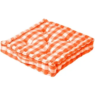 Homescapes Sitzkissen 50 x 50 cm Orange-Weiße Kariert