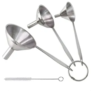Set Mit 3 Küchentrichtern Aus Edelstahl Mit Langen Griffen, Mini-trichter Aus Lebensmittelechtem Metall Zum Umfüllen Von Öl Und Flüssigkeiten, Leicht Mit Einer Bürste Zu Reinigen.