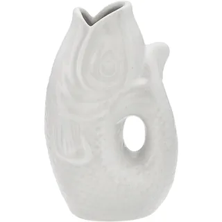 Vase Fisch 'Blubb' | 15x17x9cm Dolomit weiß | Blumenvase Dekovase Tischvase Fischform Fischmaul Griff (1 x Vase weiß 17cm)