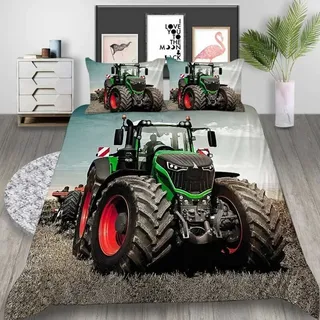 3-teiliges Bettwäscheset Mit 3d-traktor-print In Grün, Inklusive Kissenbezügen, Leichtes Und Weiches Mikrofaser-bettwäscheset Mit Reißverschluss