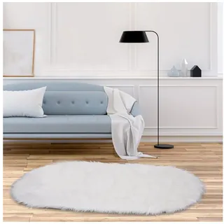 Teppich Oval, zottelig, weich, rutschfeste Unterseite, für Sofas Bett, Rosnek, Schlafzimmer Wohnzimmermatte weiß