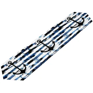 Mexpekil Tischläufer mit maritimen Ankerstreifen, dekorativer Polyester-Tischläufer für Esstische, Ostern, Hochzeit, Urlaub, Party, 33 x 228 cm