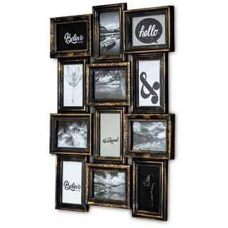 Levandeo® Bilderrahmen Collage, Bilderrahmen Schwarz Kupfer 12 Fotos 10x15cm Barock Fotorahmen schwarz