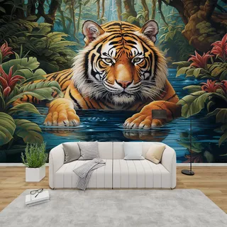 PaxGloz Fototapete Dschungel Tiere Tapete Tiger Tropischer Wald Tapeten Vliestapete Modern Wandtapete Wohnzimmer Schlafzimmer Kinderzimmer Wanddeko Motivtapeten 150 x 105 cm (B x H)