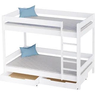 KidsComfort® Etagenbett 140x70 cm Weiß Ohne Matratze Mit Schubladen Hochbett Aus Holz Für Kinder Praktisches Stockbett Mit Viel Stauraum I Platzsparendes Kinderbett