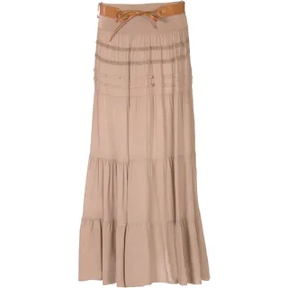 Eitex Zauberhafter Retro Maxirock Damen Sommer Rock Größe 34/36 bis Größe 50/52 verfügbar Langer Maxirock Strandrock Sommerock lang Gürtel Amber Boho Retro Maxirock (Schlamm, 46/48) - 46-48