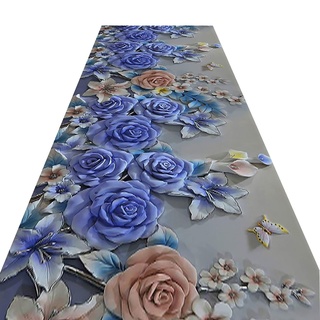 FCONFU Läufer Teppich 3D-Teppich mit Blumenmuster und Gummirücken, Weicher Mischbodenbelag, Rutschfester Teppich, Flur, Eingangsbereich, Läufer, Waschbar ( Size : 1.1X4m/3.6X13ft )