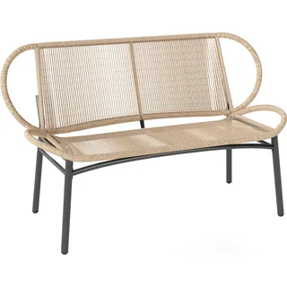 Outsunny Gartenbank 2-Sitzer aus geflochtenem PE-Rattan, Außenbank, atmungsaktive Rückenlehne und Sitzfläche, wetterbeständig, Metallgestell, Belastbarkeit 320kg, für Patio, Terrasse, 138x62x83cm, Natur   Aosom