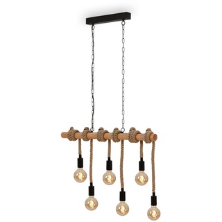 Briloner Leuchten – Pendelleuchte Holz, Rustikale Hängelampe, 6-flammige Seilleuchte, E27 max. 40 Watt, Retro Esszimmerlampe, Schwarz