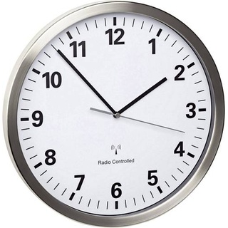 TFA Dostmann 60.3523.02 Funk Wanduhr 30.5cm x 4.3cm Edelstahl Schleichendes Uhrwerk (lautlos), Energ