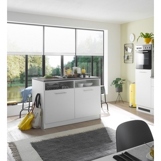 EDDY Moderne Kücheninsel mit Arbeitsplatte freistehend in Weiß matt, Metallic Grau - Geräumige Kochinsel mit viel Stauraum - 124 x 90 x 90 cm (B...