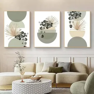 Poster 3teilig Boho grüne Pflanze Wohnzimmer B 50x70cm