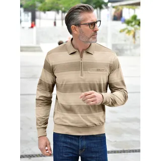 Poloshirt MARCO DONATI "Langarm-Shirt" Gr. 48/50, beige (beige, gestreift) Herren Shirts Langarm