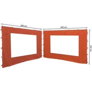 2 Seitenteile mit PE Fenster 300/400x197cm für Rank Pavillon 3x4m Seitenwand Terra / Rotorange RAL 2001