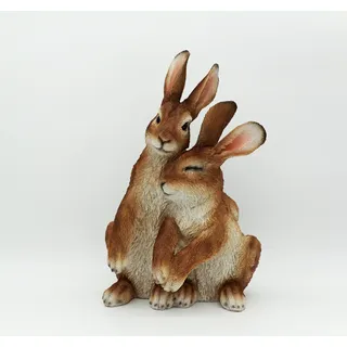 STEINFIGURENWELT GIEBEN Design Dekofigur Niedliches Hasenpaar 27,5 cm hoch aus Poly Wohnzimmer Tierfigur Garten Deko Modern Gartendeko Gartenfigur Hase Häschen Kaninchen Osterhase