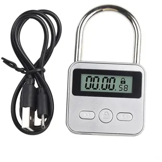 HOHOVYVY Zeitschloss,Zeitschloss Für Selfbondage,Digitale Zeitschloss,Metall Timer Schloss LCD Display Multi Funktion Elektronische Zeit 99 Stunden Max Timing(Silver)