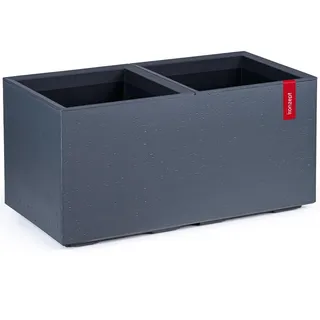 KONZEPT Pflanzkübel groß, rechteckig 40x80x40 cm auf Rollen, für innen und außen, quadratisch, anthrazit in Beton-Optik, aus Kunststoff, mobil – ideal für Garten, Terrasse, Balkon und Wohnräume