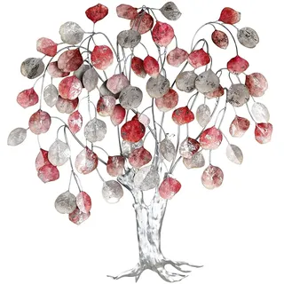 Casablanca modernes Design Casablanca Deko Wandobjekt Love Tree - Metall Bild XXL Baum mit Blätter - Wanddeko Wohnzimmer - Farben: Rot Grau Silber - 80 x72 cm