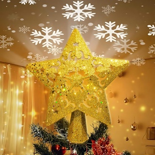 Bee Elf weihnachtsbaumschmuck Topper beleuchtet Stern baumspitze Weihnachten Baum Topper mit LED rotierenden Schneeflocken Beamer, Silber weihnachtsbaumspitze für Weihnachtsbaum Dekorationen Gold