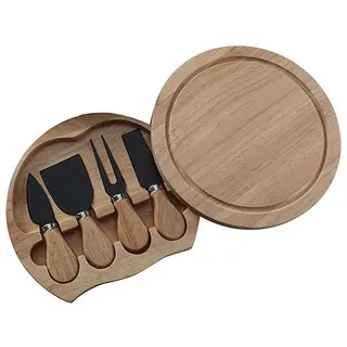 König Design Käsebrett und Messer-Set, Eiche, (1 Schneidebrett, 4 Käsemesser), 4-tlg. drehbar Käseschneidebrett Käseplatte mit Käsemesser Set schwarz