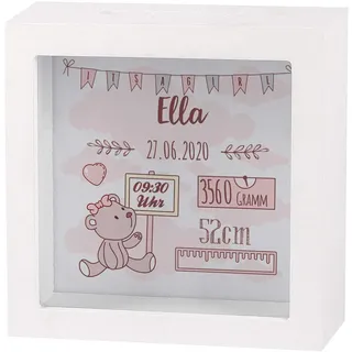 Striefchen® Spardose zur Geburt eines Kindes mit Namen und Geburtsdatum als Geldgeschenk Teddy Rosa